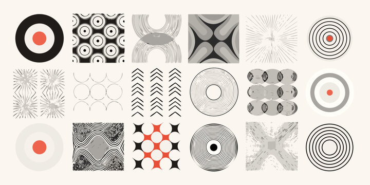 abstract geometric pattern collection with concentric circles waves and spiral motifs high quality professional detailed