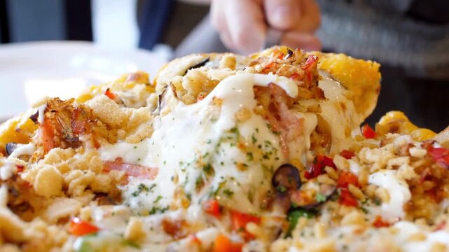 dolly view of baking a pizza with hands taking slices and empty the plate stop motion footage Appetizing Pizza. Delisious Dish meal closeup crust