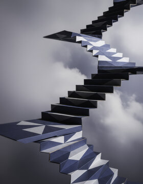 Abstract staircase geometric origami paper infinite surreal optical illusion perspective
