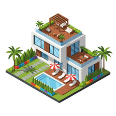 Fototapeta premium Modern luxury house with pool and garden.