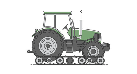 Obraz premium Green Tractor Side View Illustration.
