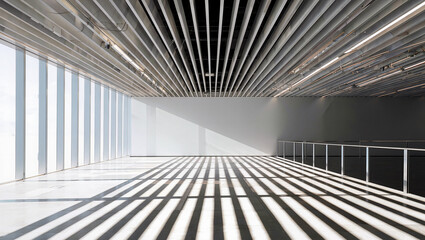 Naklejka premium Modern Empty Interior with Striped Light Shadows on Floor