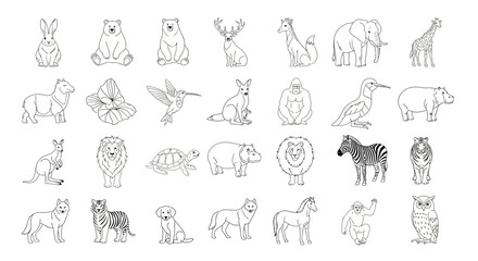 Obraz premium Collection of outlined animal silhouettes arranged in a grid for decorative illustration.