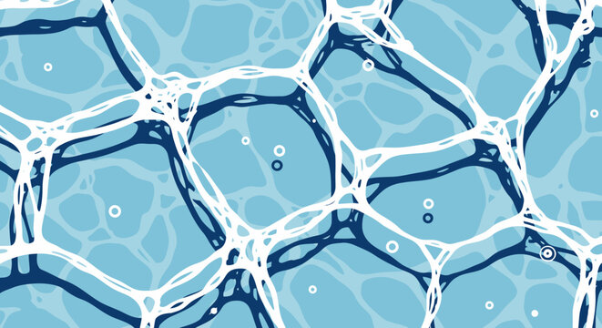 Close-up of a blue interconnected lattice of foam bubbles forming a delicate cellular network.