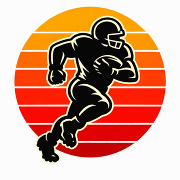 Silhouette American Football Running Player Holding Ball.