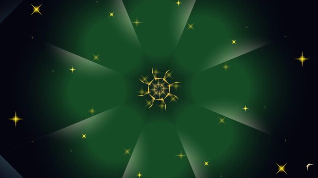 Green starburst pattern radiates outward with yellow sparks