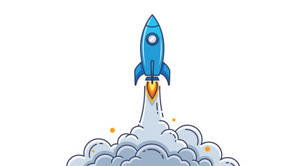 Blue Rocket Ship Launching Upwards Fast. © pur
