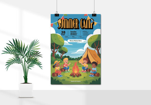 Summer Camp Flyer Template Kids Camping Event Poster