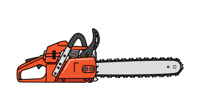 Orange chainsaw with metal blade.