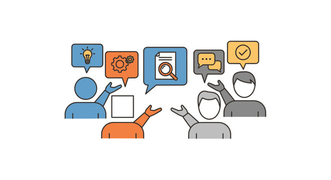 People communicating with speech bubbles.