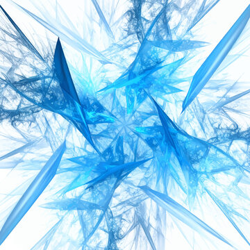 Dynamic Blue Abstract Fractal Art Illustration Unveiling an Energetic Burst of Ice Shards and Wintery Frost Patterns, Evoking a Sense of Cool Geometric Beauty and Digital Abstraction