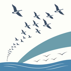 Obraz premium Bird Flock Arrow Direction Symbol Vector