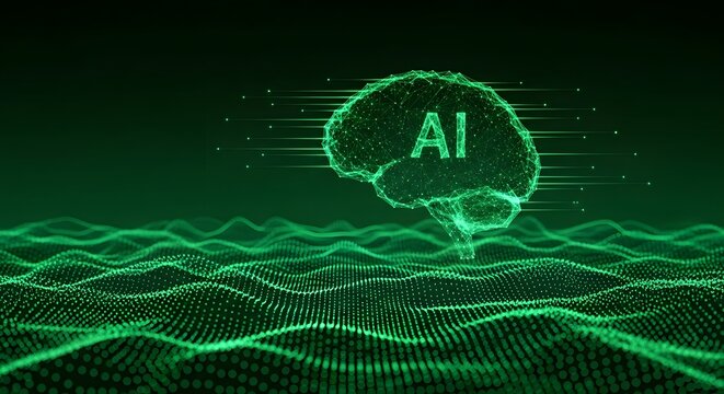 Artificial intelligence brain concept, green digital neural network, AI technology background
