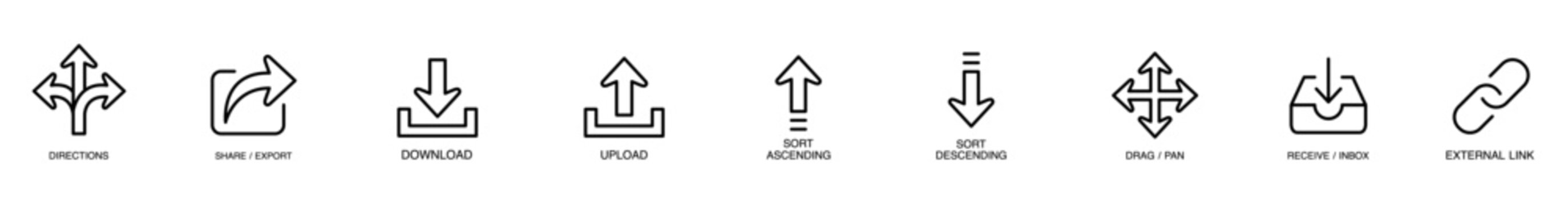 Icon arrow interface navigation download upload sorting link set minimal outline toolbar symbol for web app control file transfer direction inbox drag share export