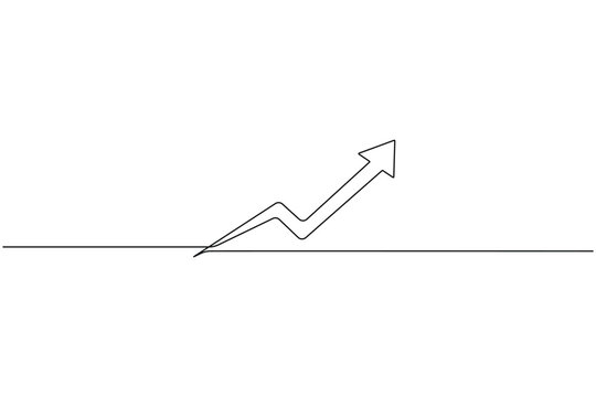 One line art drawing of a rising zigzag arrow isolated on white background