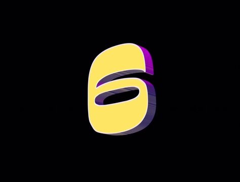 Bold 3D Number 6 Yellow and Purple Theme for Countdown Design
