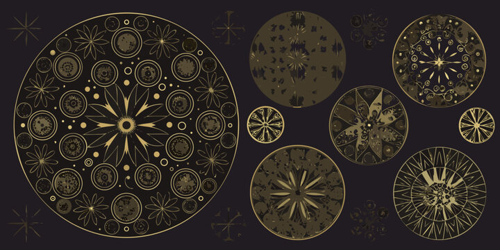 intricate floral and geometric patterns in gold a decorative vector illustration on dark background