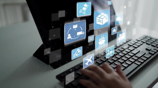 Goods delivery tracking icons show shipping, goods delivery routes, and loFunnelics monitoring. Goods delivery tracking ensures timely goods delivery, secure handling, and accurate tracking. Funnel