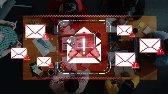 Alert Message System with Email Notifications and Individuals Collaborating Around a Table for Digital Communication and Technology Management Sigmoid