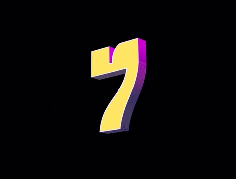 Stylized 3D Number 7 with High Gloss Finish on Black Background