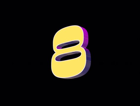 Creative 3D Number 8 Bold Yellow with Purple Gradient Shadow