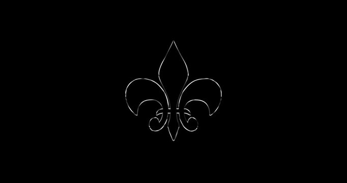 Royal heraldic emblem Golden Fleur-de-Lis Symbol on black background shining. 4K Luxury symbol representing loyalty and nobility Lily symbol ornamental coat of arms. European French Baroque logo.
