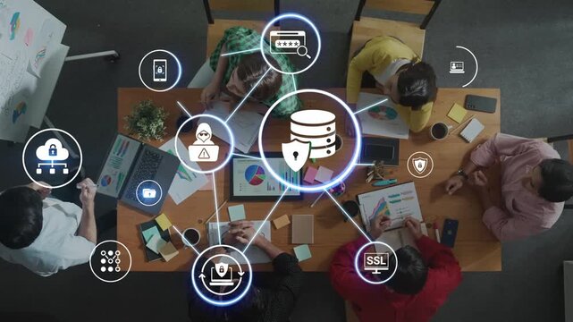 Data privacy and cyber security icons show encryption, data privacy safeguards, and cyber security defense. Data privacy ensures cyber security protection and access control. Funnel