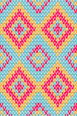 Fototapeta premium Colorful Geometric Tribal Pattern Background with Abstract Ikat Texture. Ideal for use in textile and fabric design, wallpaper, wrapping paper, digital backgrounds, branding, packaging.