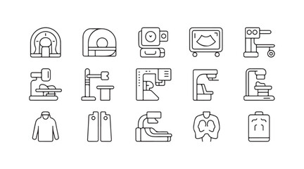 Fototapeta premium Radiology and Medical Imaging Equipment Line Icon Collection