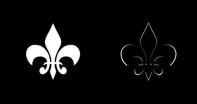 Royal heraldic emblem Golden Fleur-de-Lis Symbol on black background shining. 4K Luxury symbol representing loyalty and nobility Lily symbol ornamental coat of arms. European French Baroque logo.
