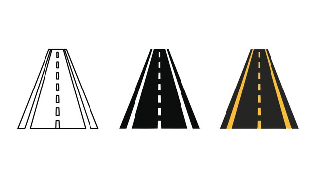 three warning road signs with dashed borders vector illustration