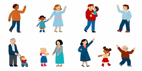 Fototapeta premium illustrated diverse group of eight people colorful vector characters on a white background high quality