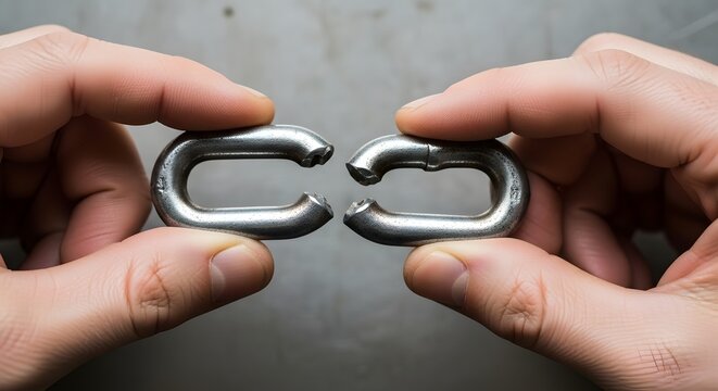 Two hands snapping a metal link.