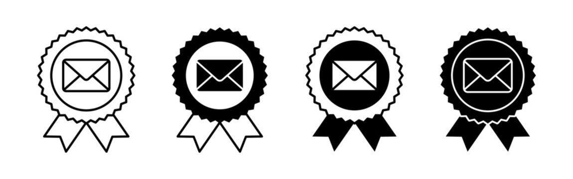 Mail badge icon collection with envelope symbols in monochrome styles for communication message and contact concepts