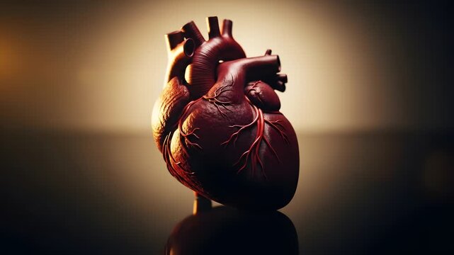 Realistic 3D Rendering of a Human Heart on Reflective Surface