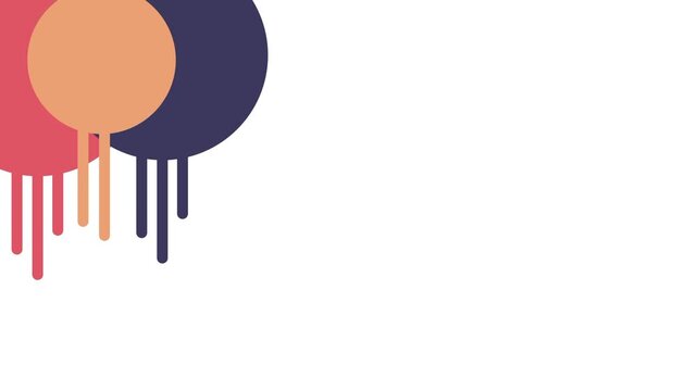 A vibrant abstract weather illustration featuring colorful overlapping circles in orange and purple tones with dripping rain lines below