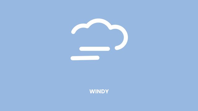 A soft white outlined wind and cloud weather icon displayed on a light pastel blue background with small windy label text below