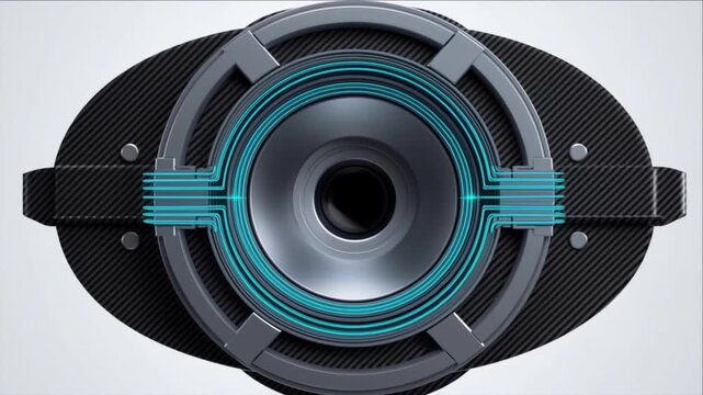 3Dプリントで構築される精密ロボットの目とシアン色回路の点火タイムラプス