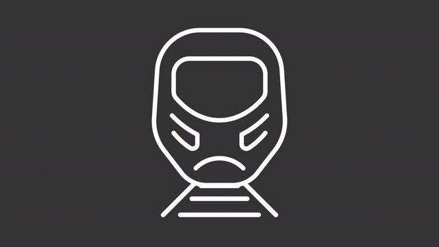 Animated high speed rail white line icon. Maglev train riding animation. Modern railroad vehicle. Public transportation comfort. Isolated element on dark background. Alpha transparent video
