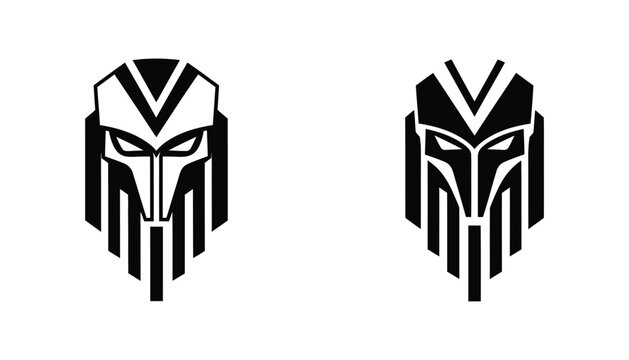 Futuristic warrior helmet mascot logo vector illustration featuring robotic geometry for gaming and eSports team branding