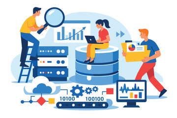 Fototapeta premium Big data concept showing processing of large data streams in digital systems