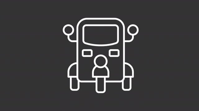 Animated public transport white line icons. Travel service animation set. Shared mobility system. Traffic regulation. Vehicle types. Isolated elements on dark background. Alpha channel HD video