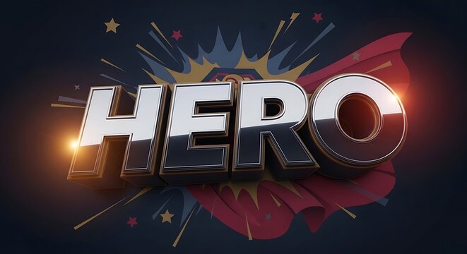 Bold hero text with cape and starburst design on dark background