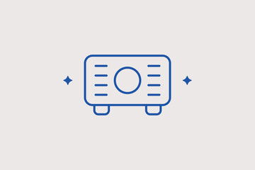 Fototapeta premium Projector line icon for business presentations and home cinema systems. Versatile vector illustration for conference room booking apps and educational technology brochures.