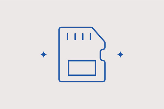 SD memory card line icon for digital camera storage and mobile data expansion. Practical vector illustration for photography equipment shops and smartphone accessory lists.
