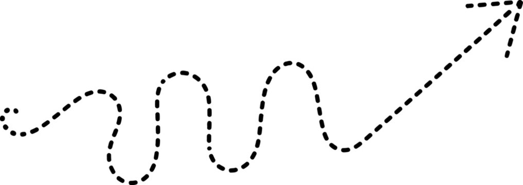 Wavy arrow line on white background dotted path with upward trend