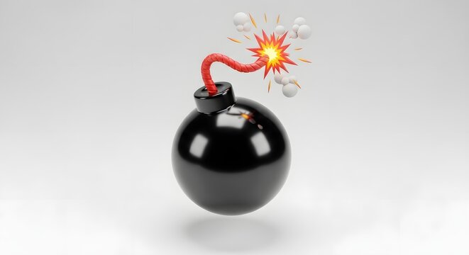 Explosive Bomb with Red Fuse Detonating