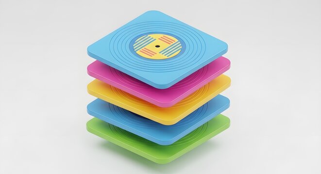 Colorful Stacking Toy with Round Yellow Center on Blue Square Top