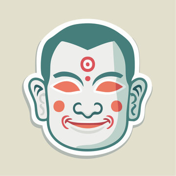 Stylized Japanese Noh Mask Illustration