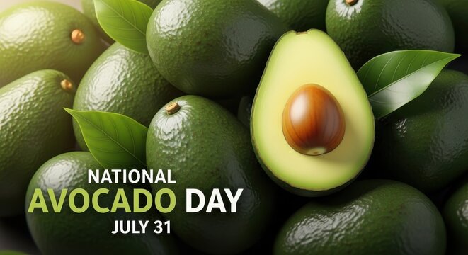 national avocado day celebration with fresh avocados and cut fruit on july 31